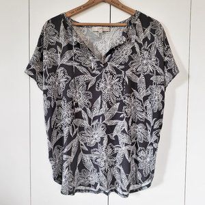 LOFT Petites Floral Grey and White Blouse